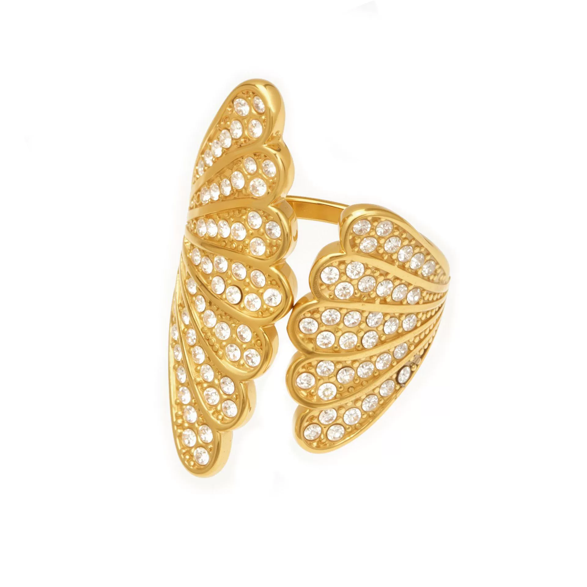 Wholesale Unisex Cold Style Geometric Stainless Steel Peacock Tail Zircon Ring Plated With 18K Real Gold - Image 5