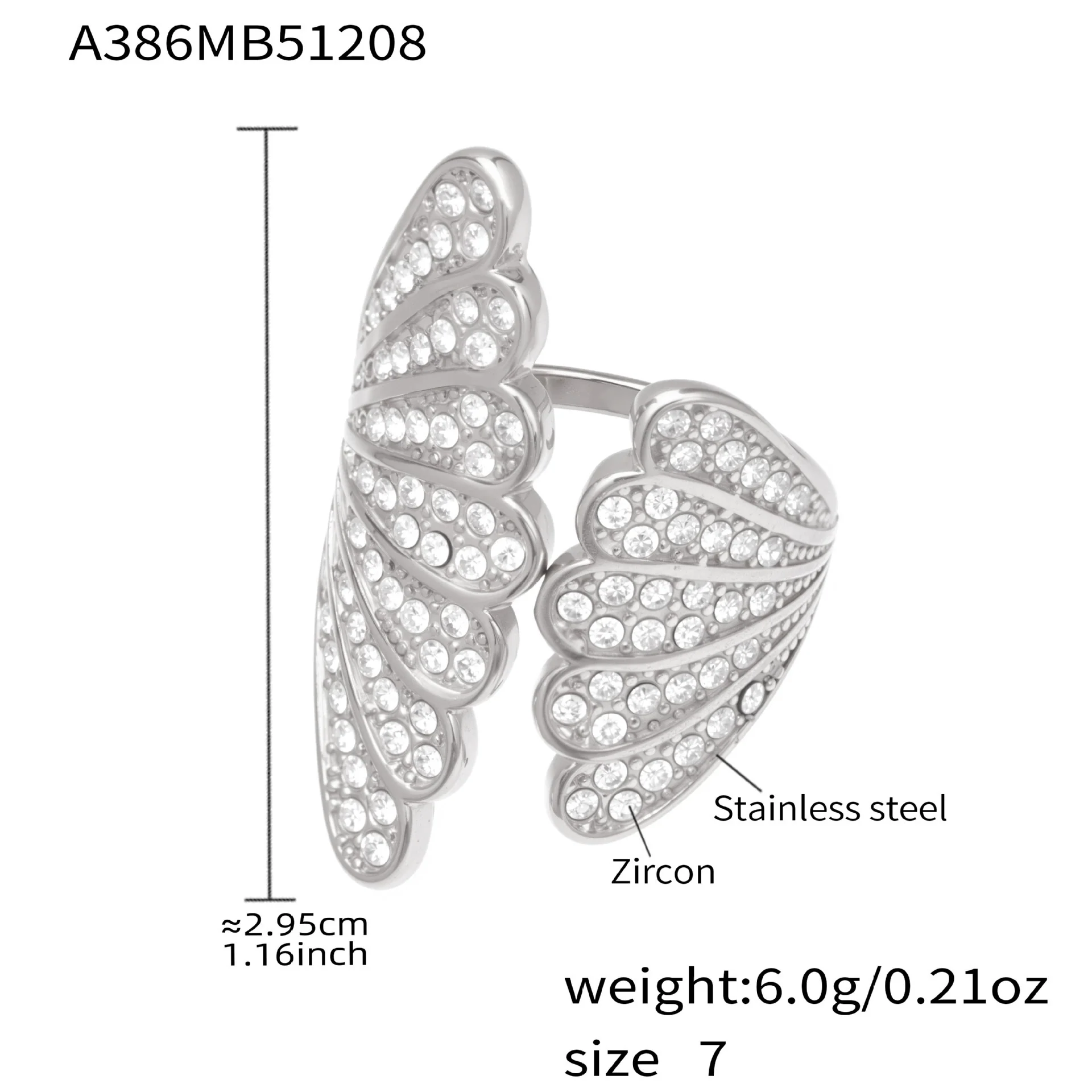 Wholesale Unisex Cold Style Geometric Stainless Steel Peacock Tail Zircon Ring Plated With 18K Real Gold - Image 7