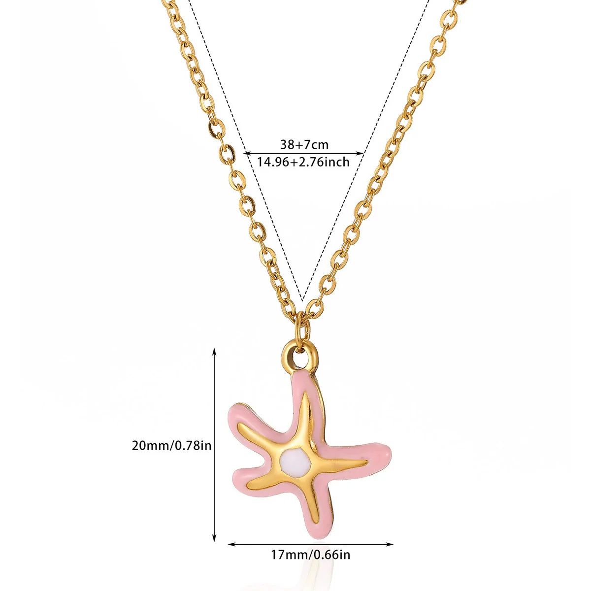 Wholesale Unisex Colorful Oildropping Gold Electroplated Stainless Steel Starfish Pendant Cross Chain Necklace - Image 8
