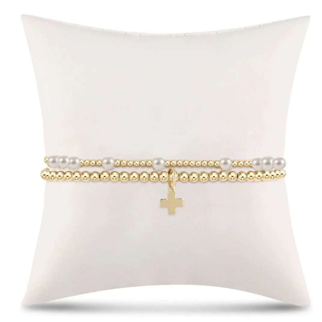 Wholesale Unisex Copper Goldplated Round Beads Cross Bead Bracelet Set Ins Style Geometric Design - Image 2