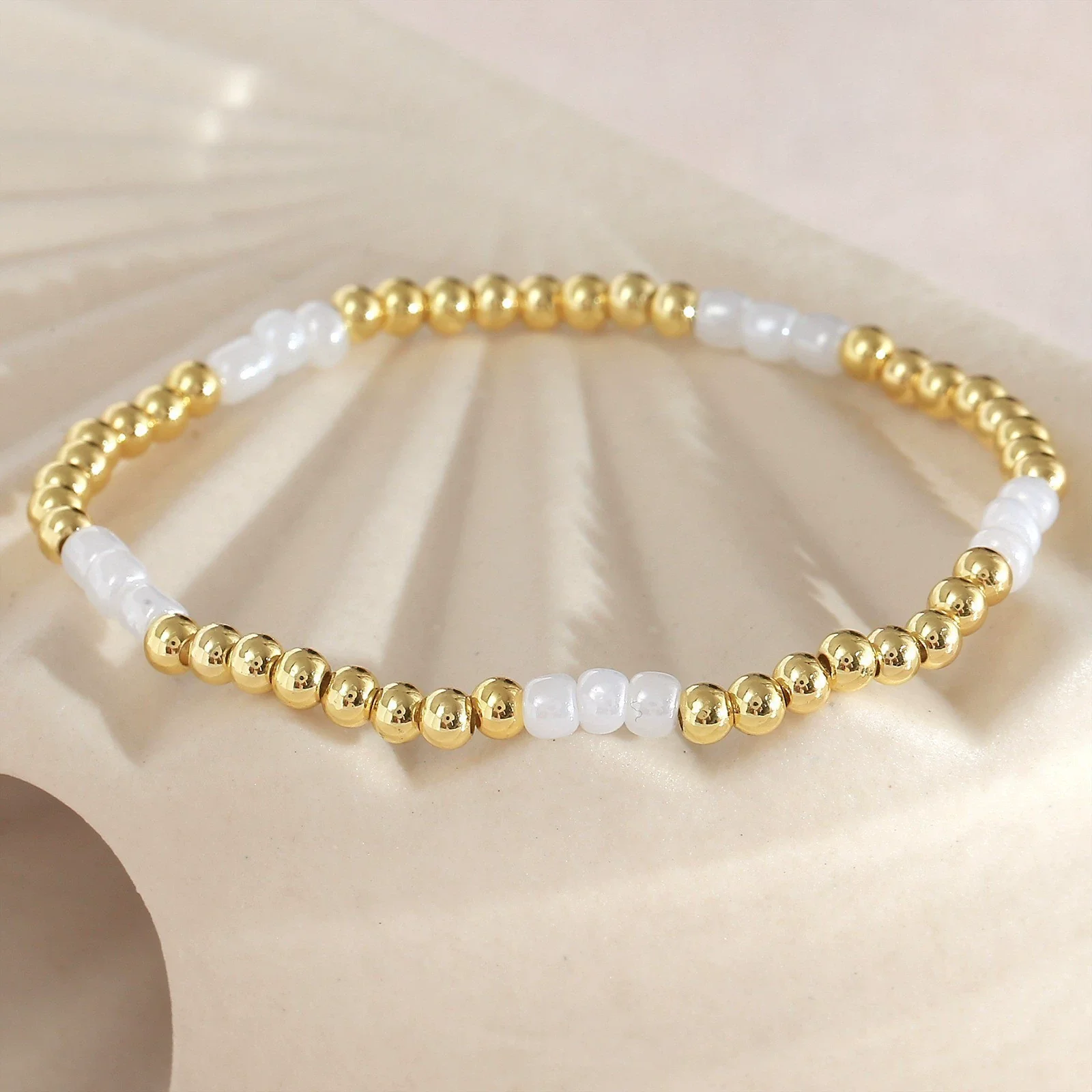 Wholesale Unisex Copper Goldplated Round Beads Cross Bead Bracelet Set Ins Style Geometric Design - Image 7