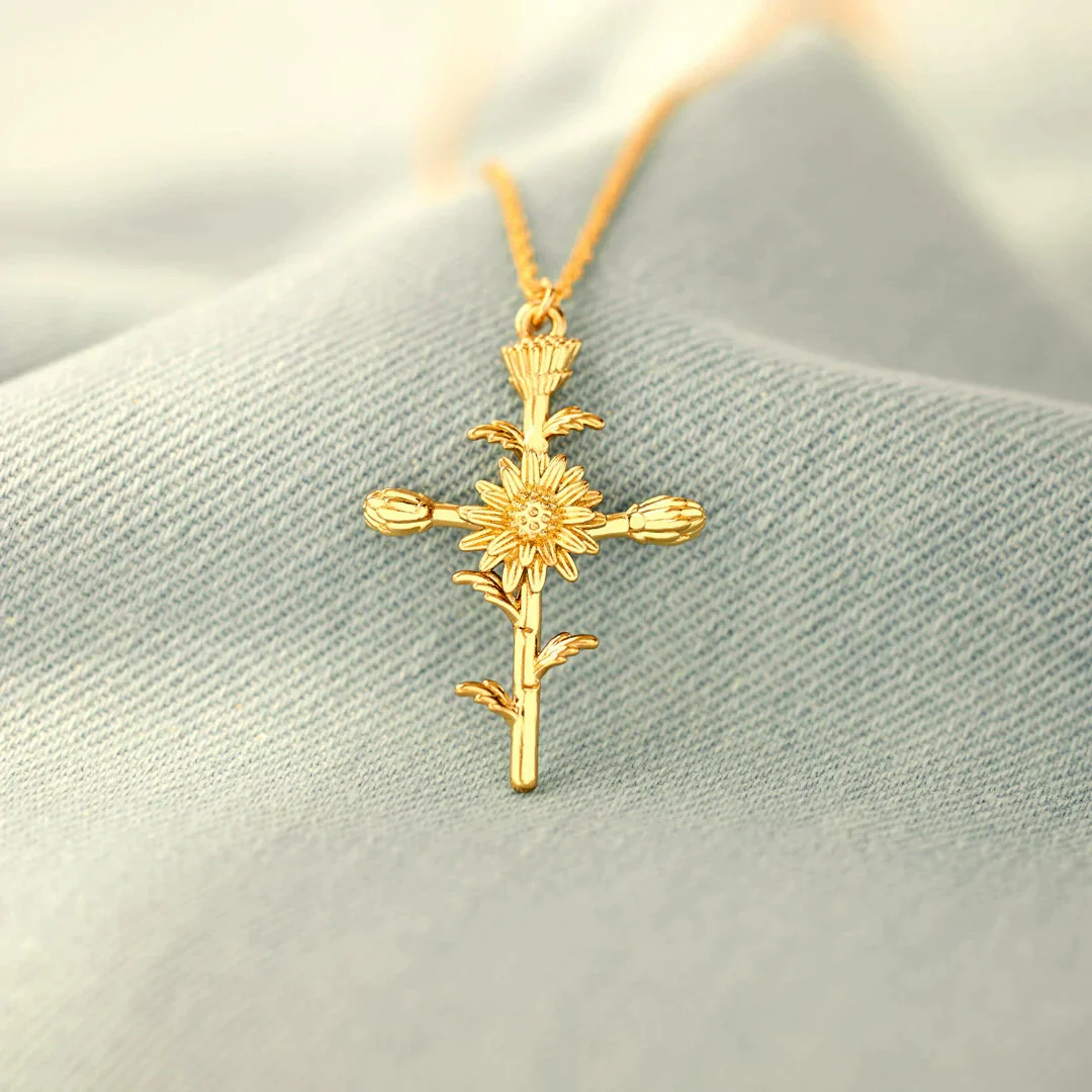 Wholesale Unisex Cross Birth Flower Necklace With Ochain Copper And Titanium Steel Electroplated