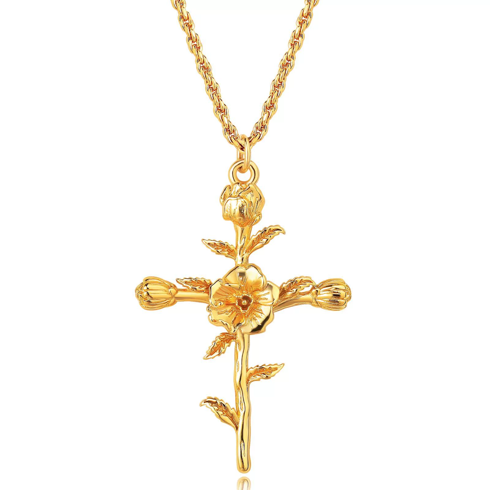 Wholesale Unisex Cross Birth Flower Necklace With Ochain Copper And Titanium Steel Electroplated - Image 10