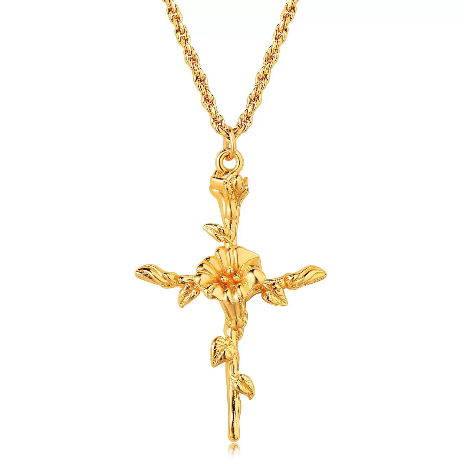 Wholesale Unisex Cross Birth Flower Necklace With Ochain Copper And Titanium Steel Electroplated - Image 11