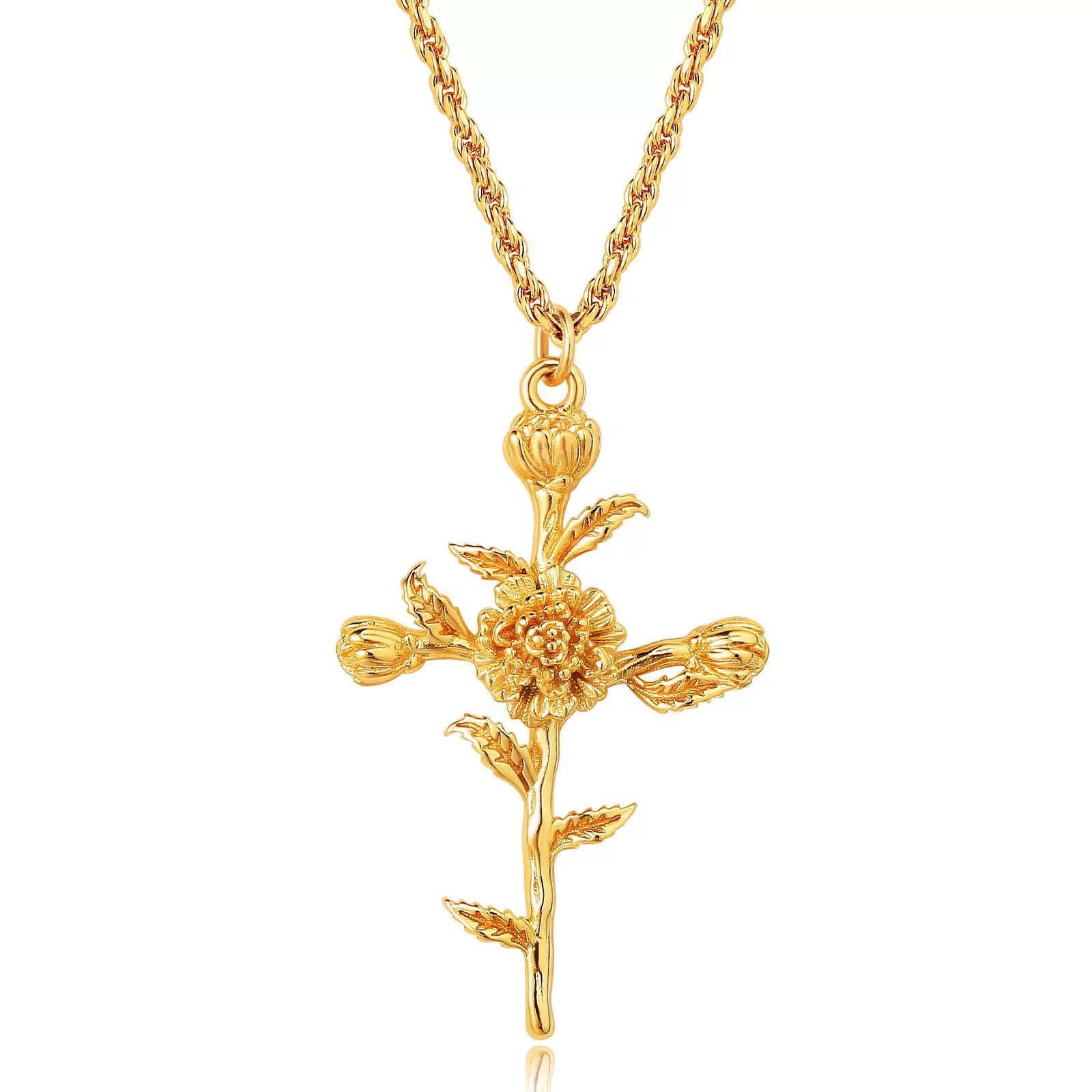 Wholesale Unisex Cross Birth Flower Necklace With Ochain Copper And Titanium Steel Electroplated - Image 12