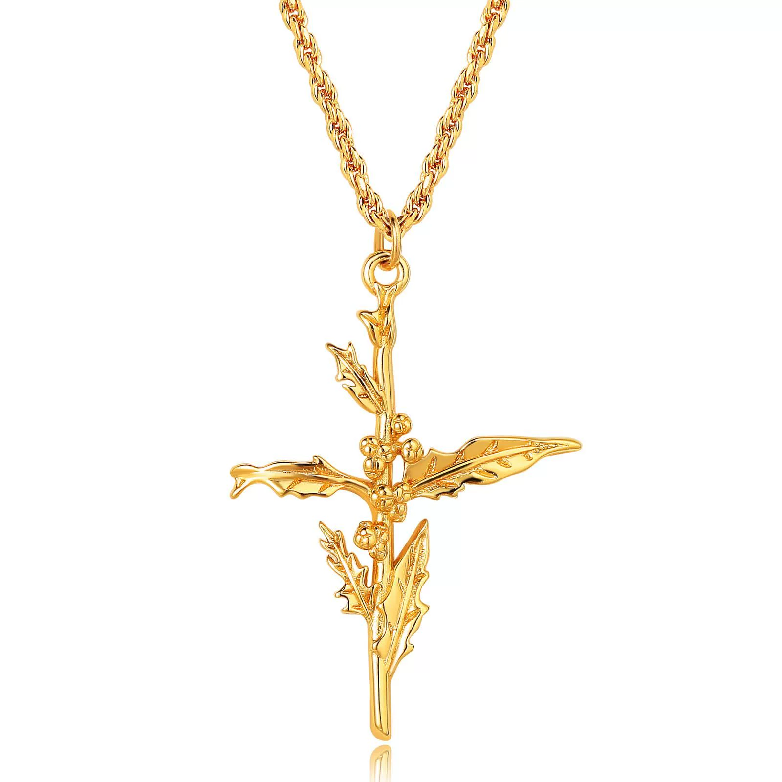 Wholesale Unisex Cross Birth Flower Necklace With Ochain Copper And Titanium Steel Electroplated - Image 14
