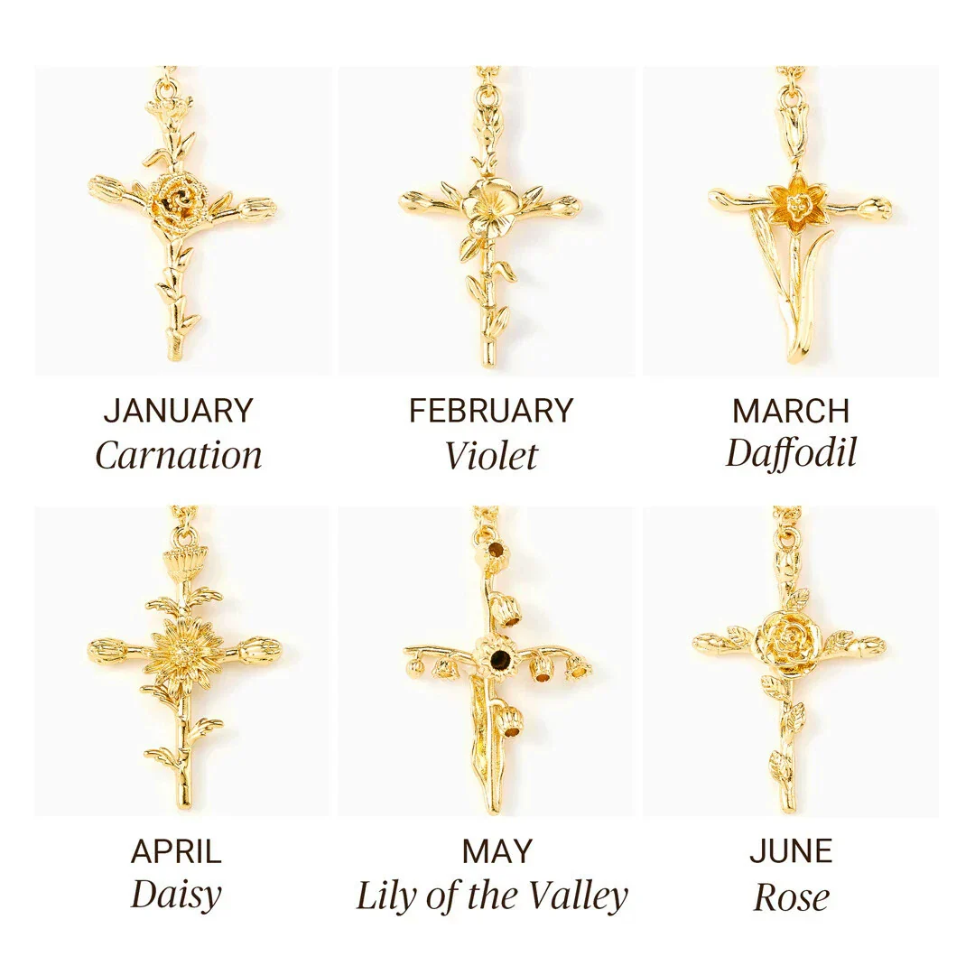 Wholesale Unisex Cross Birth Flower Necklace With Ochain Copper And Titanium Steel Electroplated - Image 4