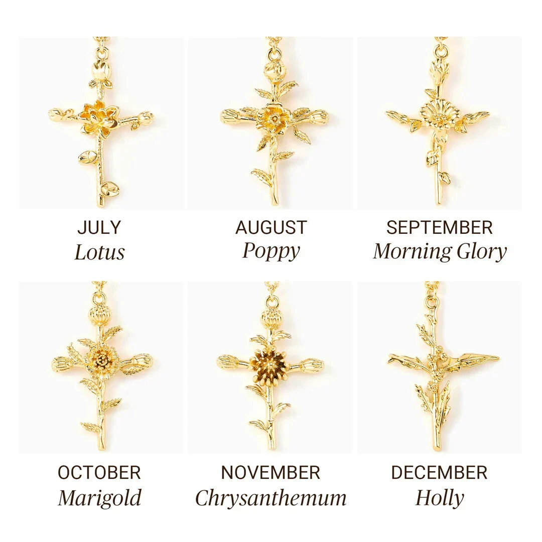 Wholesale Unisex Cross Birth Flower Necklace With Ochain Copper And Titanium Steel Electroplated - Image 5