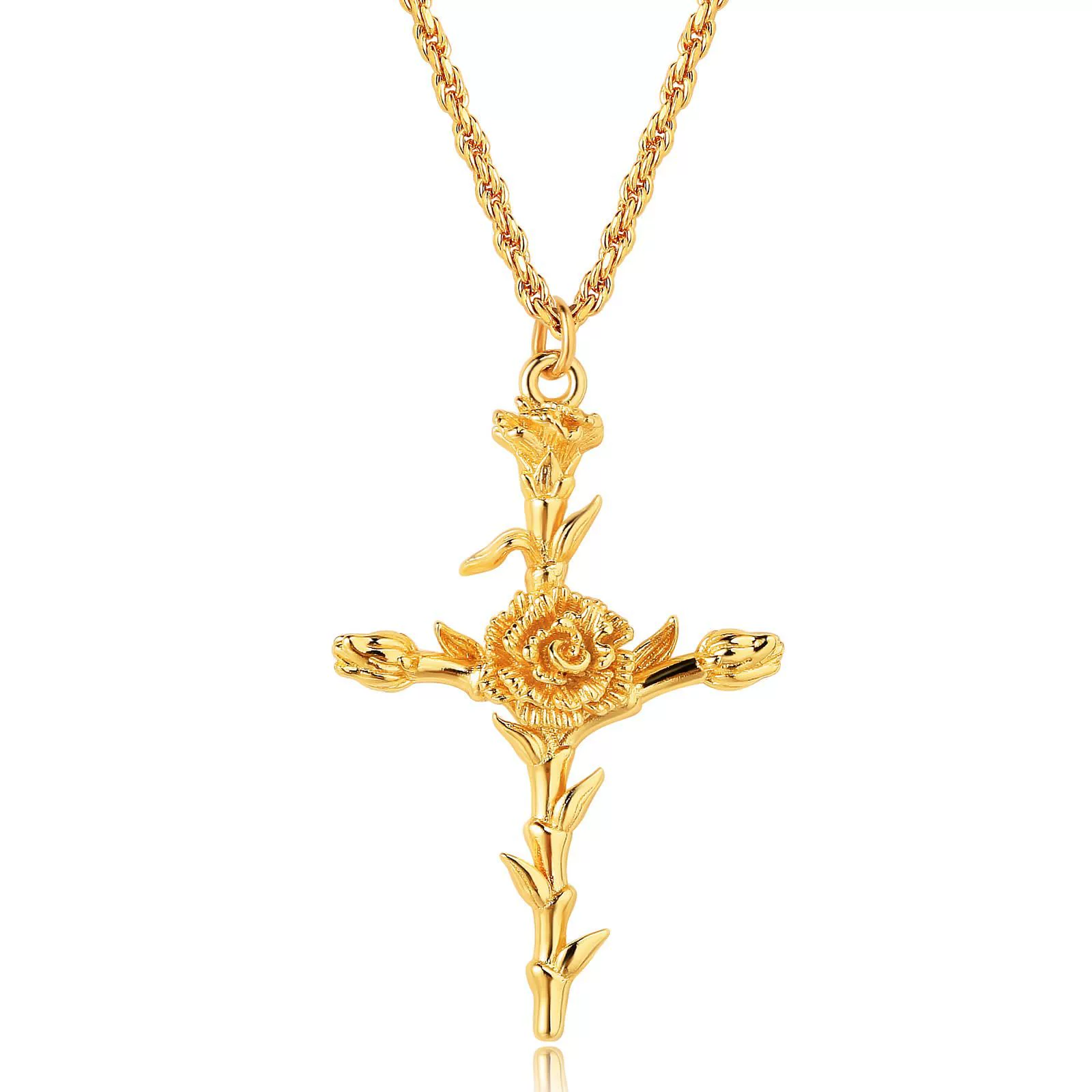 Wholesale Unisex Cross Birth Flower Necklace With Ochain Copper And Titanium Steel Electroplated - Image 6