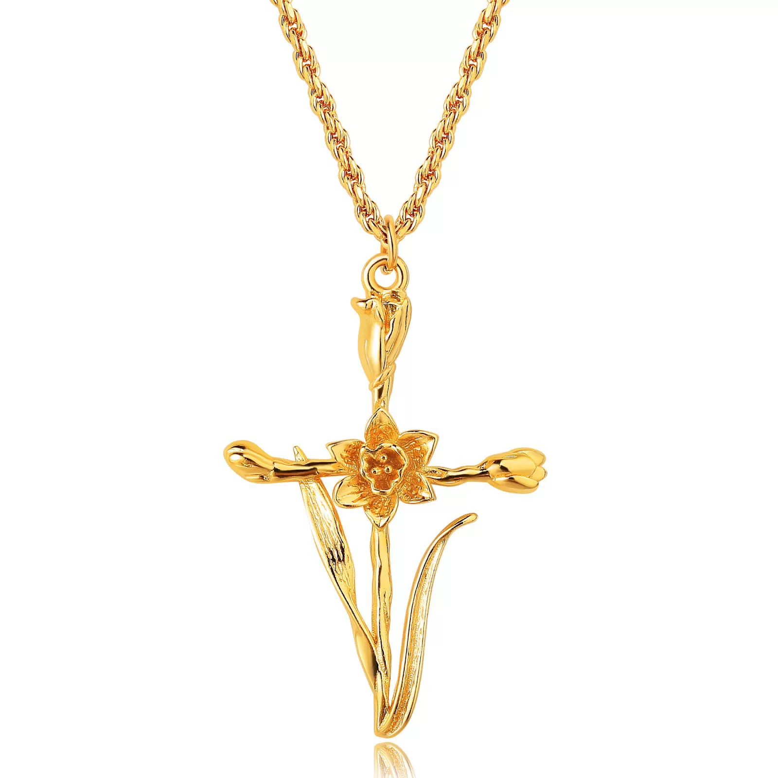 Wholesale Unisex Cross Birth Flower Necklace With Ochain Copper And Titanium Steel Electroplated - Image 7