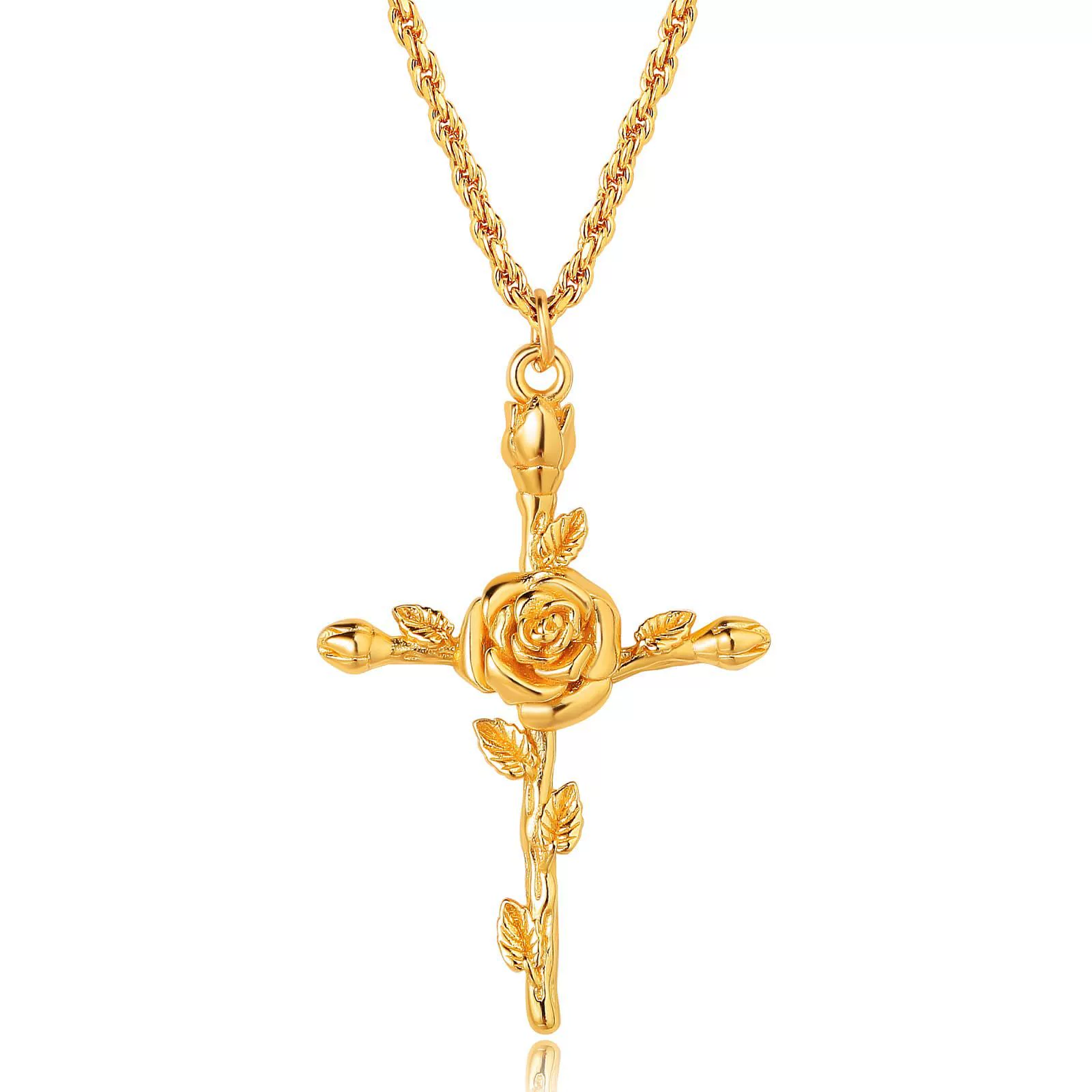 Wholesale Unisex Cross Birth Flower Necklace With Ochain Copper And Titanium Steel Electroplated - Image 8