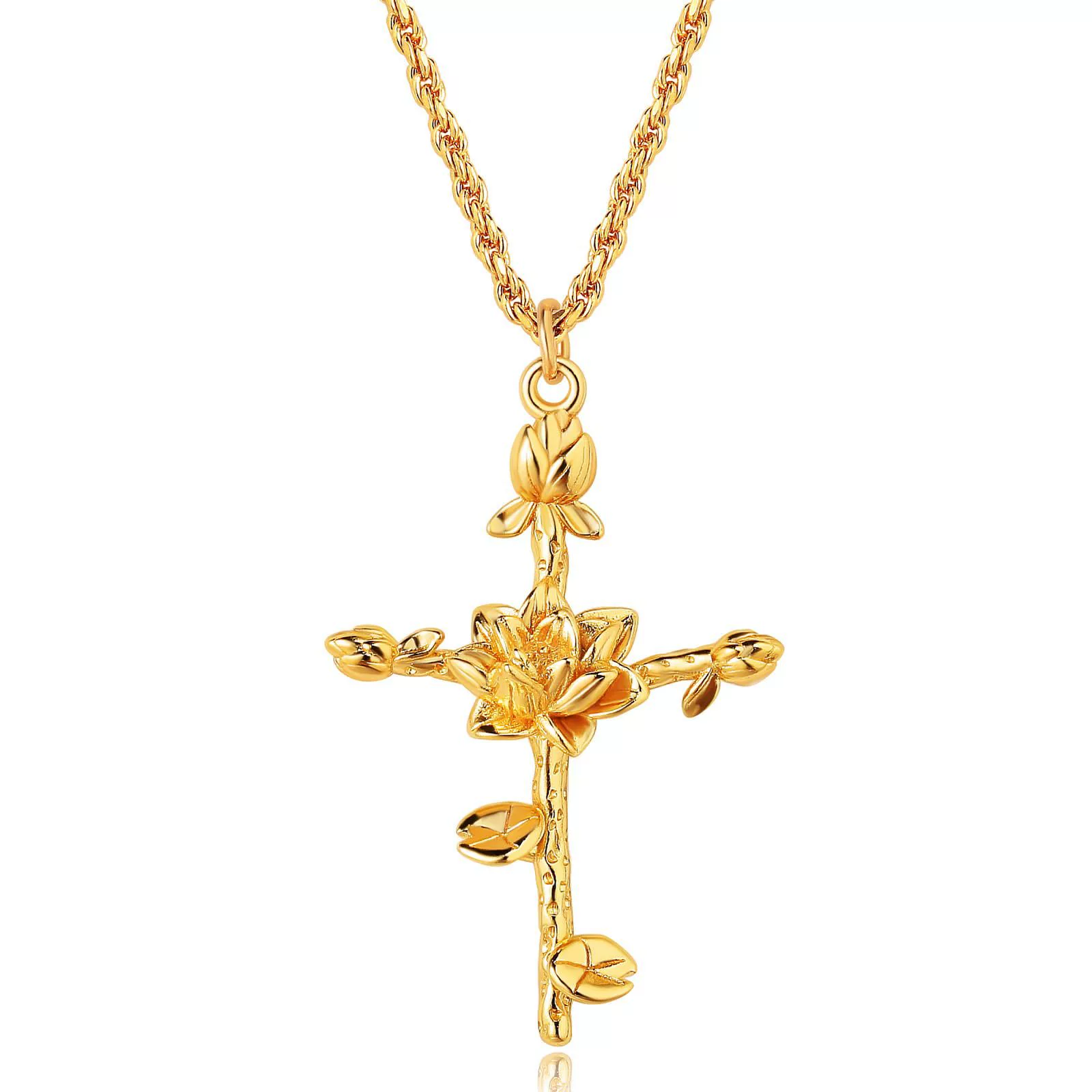 Wholesale Unisex Cross Birth Flower Necklace With Ochain Copper And Titanium Steel Electroplated - Image 9