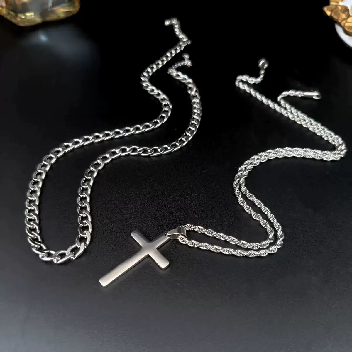 Wholesale Unisex Doublelayer Titanium And Stainless Steel Ushaped Electroplated Cross Hiphop Stacking Style Necklace