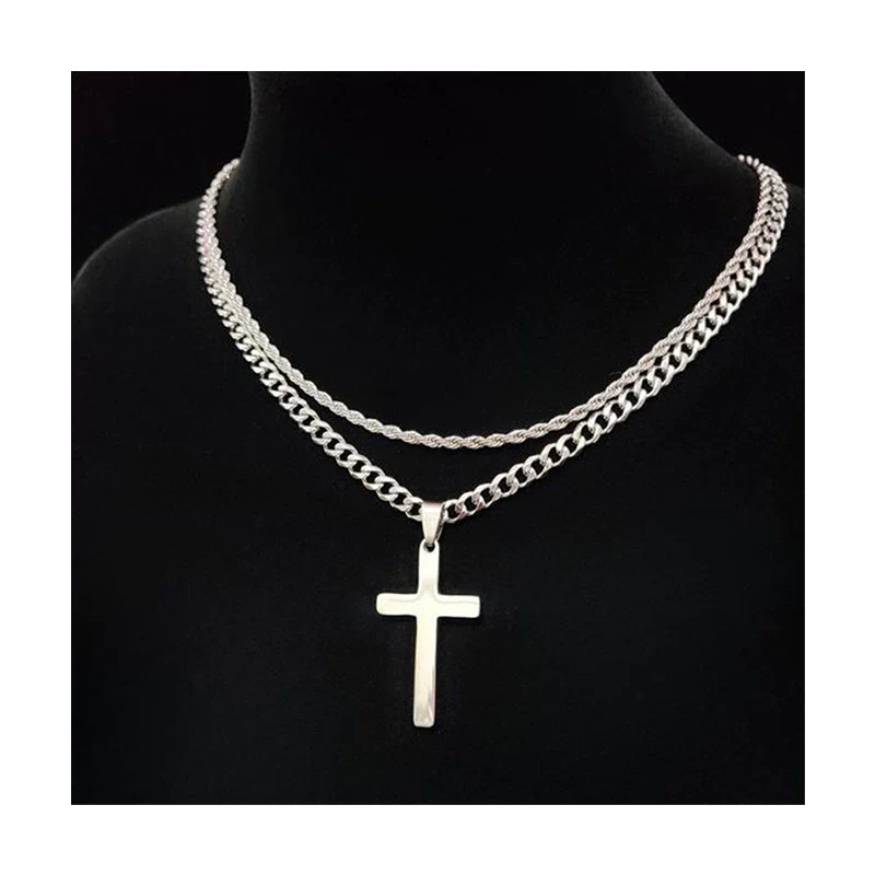 Wholesale Unisex Doublelayer Titanium And Stainless Steel Ushaped Electroplated Cross Hiphop Stacking Style Necklace - Image 7