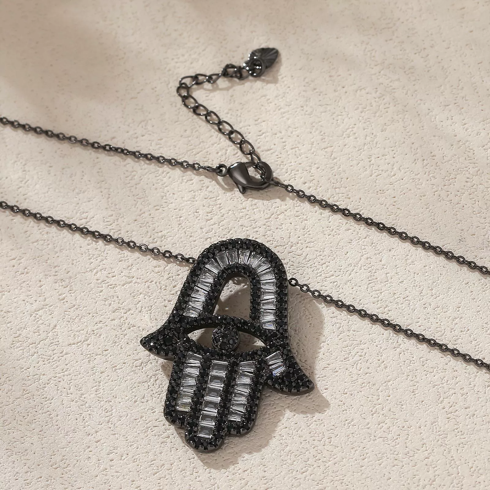 Wholesale Unisex Electroplated Copper Necklace With Zircon Pendant In Corn Chain Style Featuring Evil Eye And Fatima's Hand Design - Image 4