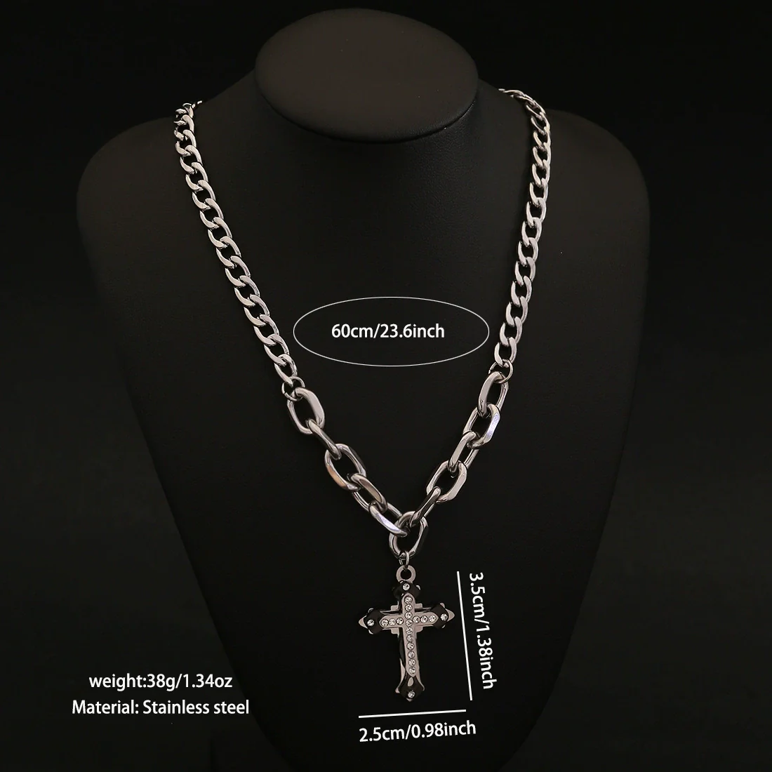 Wholesale Unisex Electroplated Cross Cuban Chain Necklace Made Of Titanium Steel In Boyfriend Style - Image 7