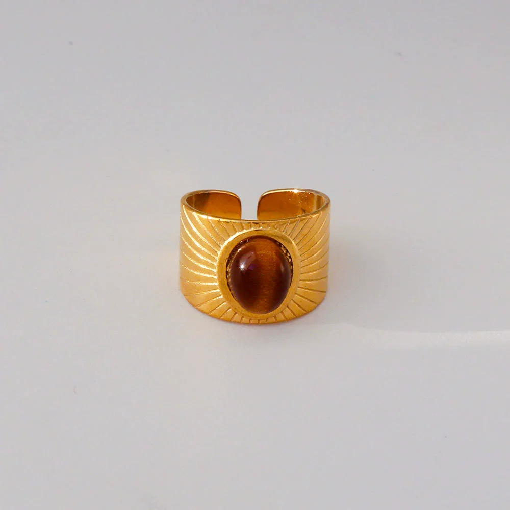 Wholesale Unisex Electroplated Geometric Natural Stone Stainless Steel Ring Hand Jewelry - Image 6