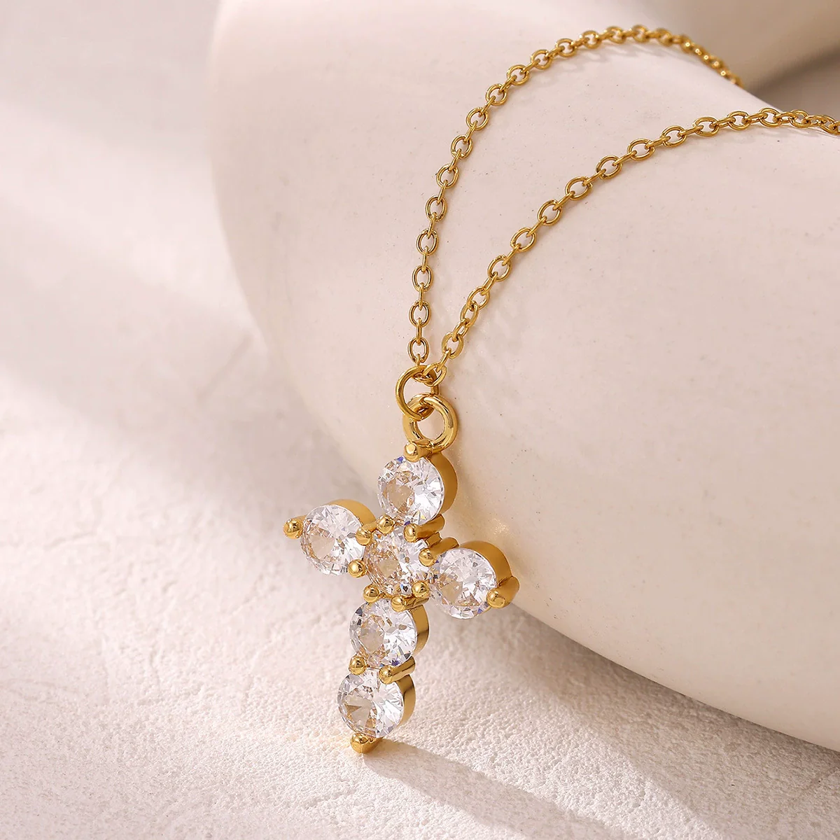 Wholesale Unisex Electroplated Gold Stainless Steel Cross Pendant Necklace - Image 4