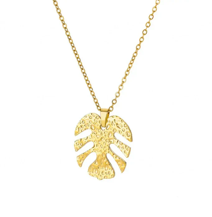Wholesale Unisex Electroplated Gold Titanium Steel And Stainless Steel Exaggerated Flower Leaf Necklace Pendant With Cross Chain - Image 7