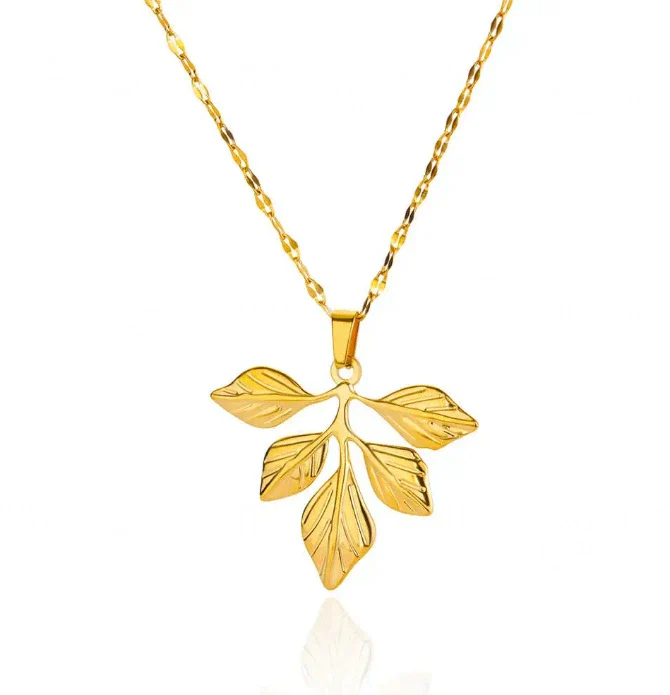 Wholesale Unisex Electroplated Gold Titanium Steel And Stainless Steel Exaggerated Flower Leaf Necklace Pendant With Cross Chain - Image 8