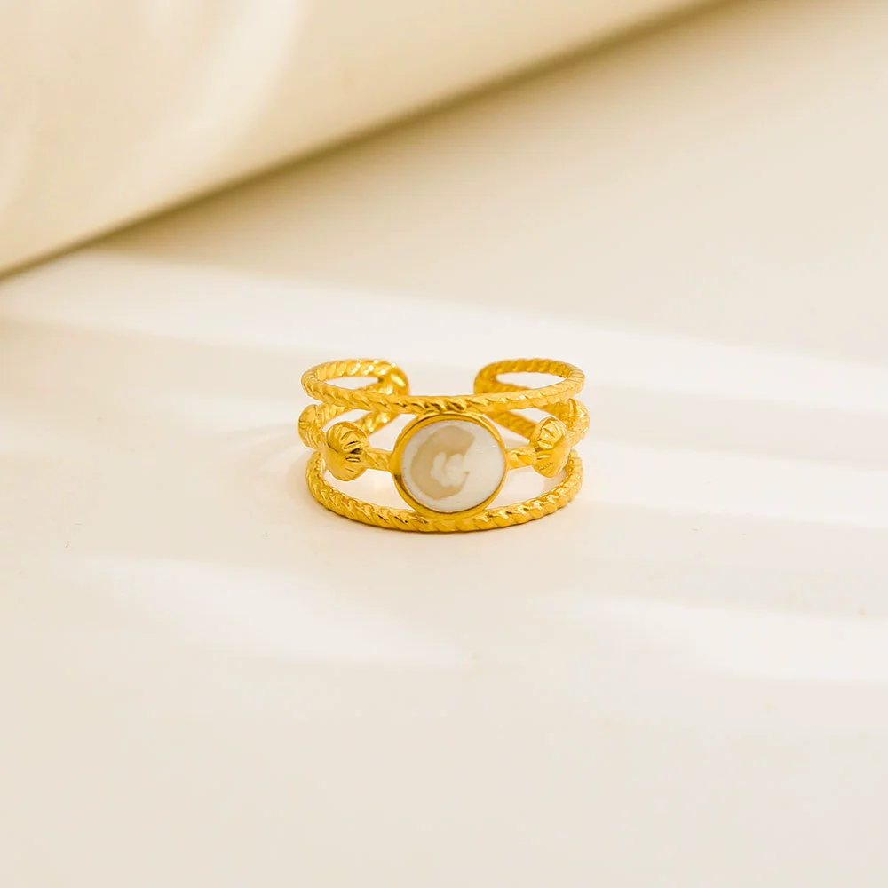 Wholesale Unisex Electroplated Titanium Steel And Stainless Steel Geometric Round Enamel Retro Opening Ring - Image 10