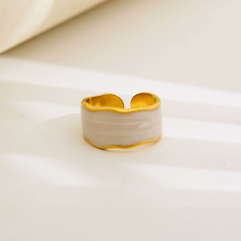Wholesale Unisex Electroplated Titanium Steel And Stainless Steel Geometric Round Enamel Retro Opening Ring - Image 15