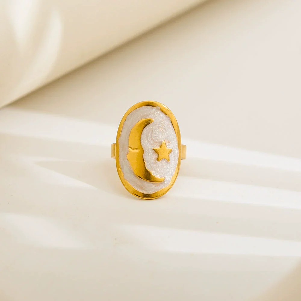 Wholesale Unisex Electroplated Titanium Steel And Stainless Steel Geometric Round Enamel Retro Opening Ring - Image 20