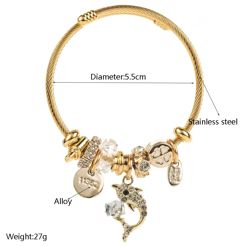 Wholesale Unisex Fashion Animal Diamond Inlaid Titanium Steel Bracelet With Dolphin Pendant - Image 2