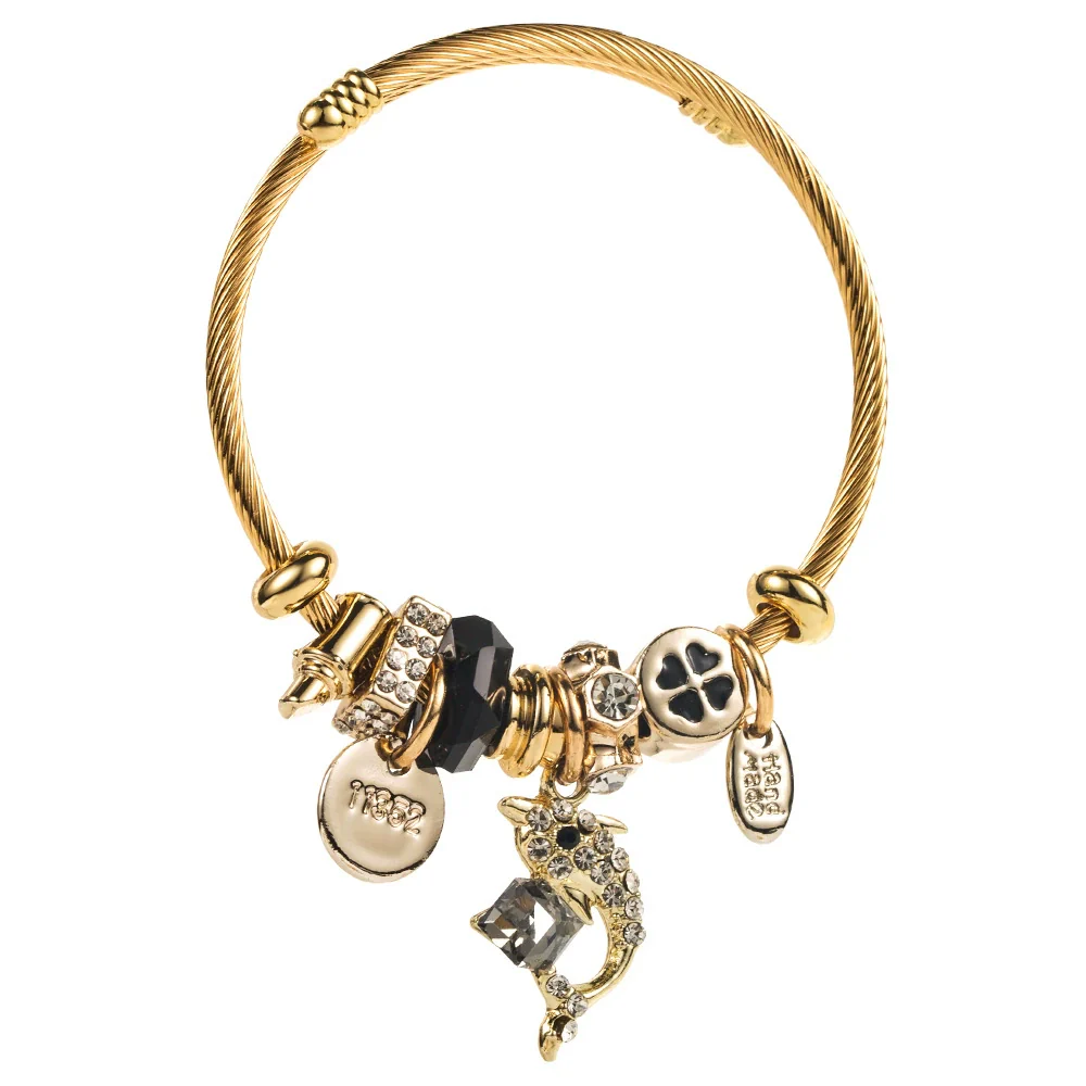 Wholesale Unisex Fashion Animal Diamond Inlaid Titanium Steel Bracelet With Dolphin Pendant - Image 8