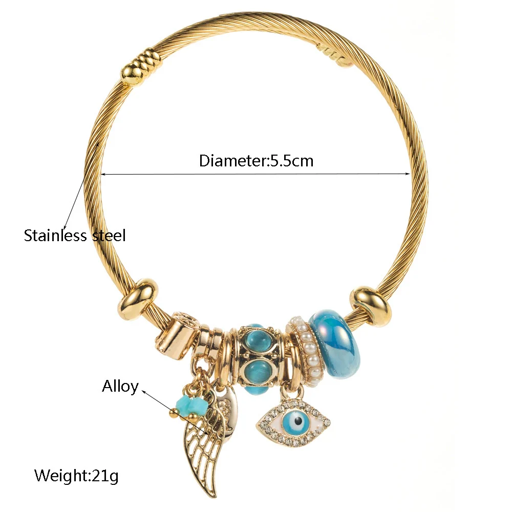 Wholesale Unisex Fashion Diamond Glaze Titanium Steel Bracelet With Devil's Eye Flowers And Animal Zodiac Pendant - Image 2