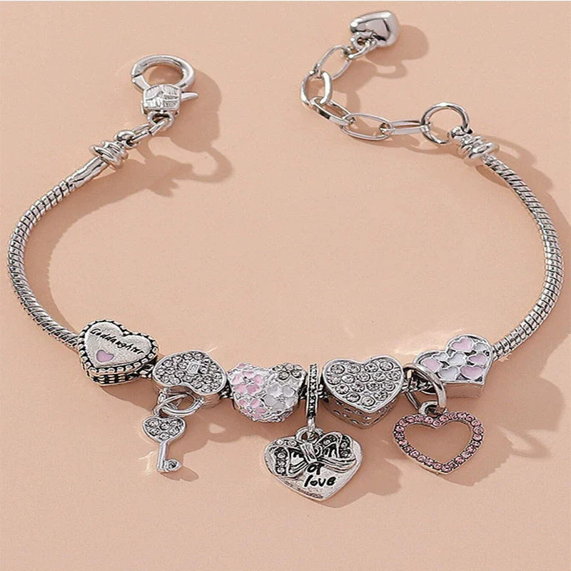 Wholesale Unisex Fashion Electroplated Copper Bracelet With Heart Bow Geometric Letter Pendant - Image 6