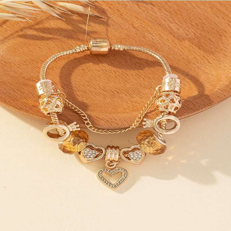 Wholesale Unisex Fashion Geometric Crown Heartshaped Copper Alloy Electroplated Bracelet
