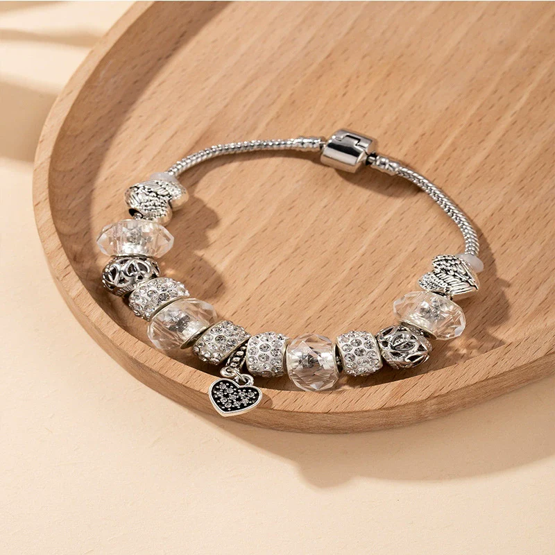 Wholesale Unisex Fashion Geometric Heart Pattern Alloy Electroplated Beaded Pendant Bracelet - Image 2