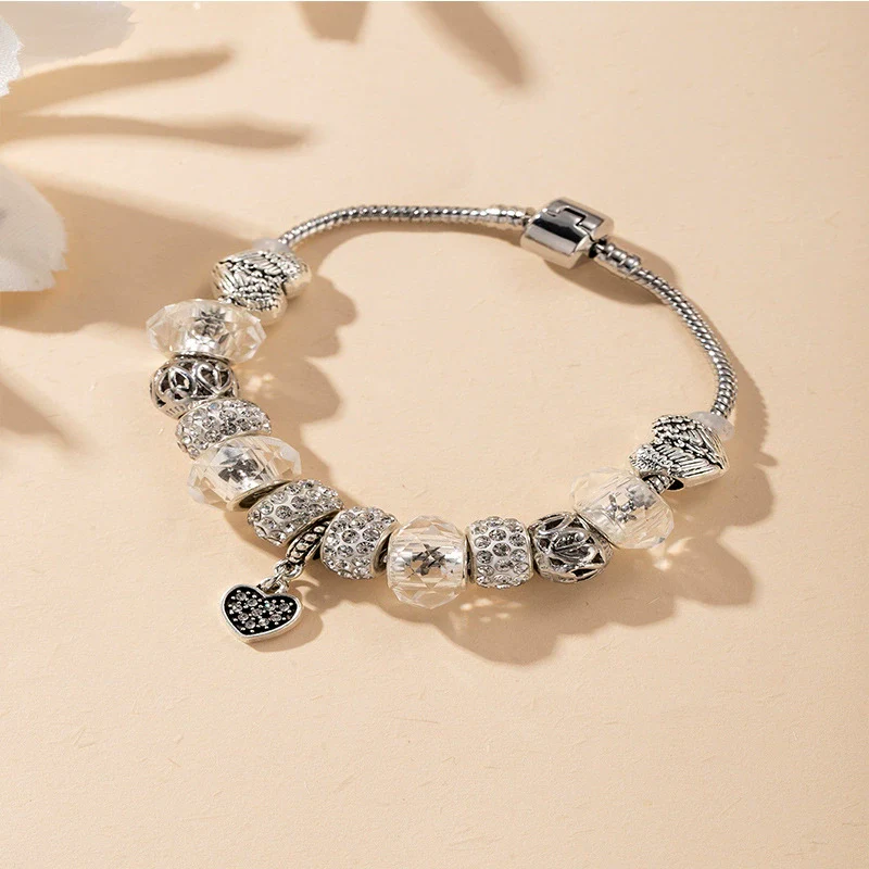 Wholesale Unisex Fashion Geometric Heart Pattern Alloy Electroplated Beaded Pendant Bracelet - Image 6