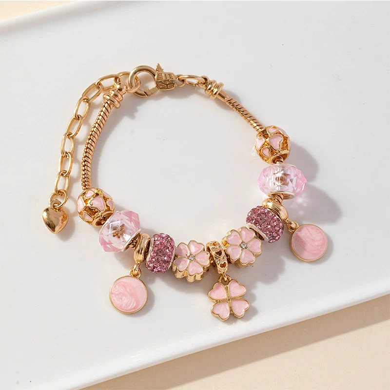 Wholesale Unisex Fashion Geometric Heartshaped Copper Alloy Electroplated Beaded Bracelet With Love Pendant And Diamond Ball Crystal Beads - Image 6