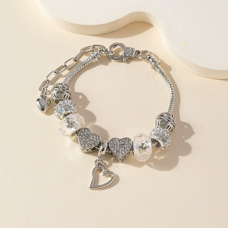 Wholesale Unisex Fashion Geometric Heartshaped Diamond Ball Crystal Beads Copper Alloy Electroplated Bracelet