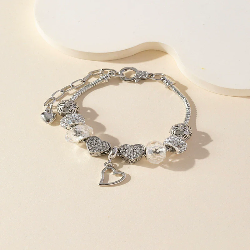 Wholesale Unisex Fashion Geometric Heartshaped Diamond Ball Crystal Beads Copper Alloy Electroplated Bracelet - Image 2