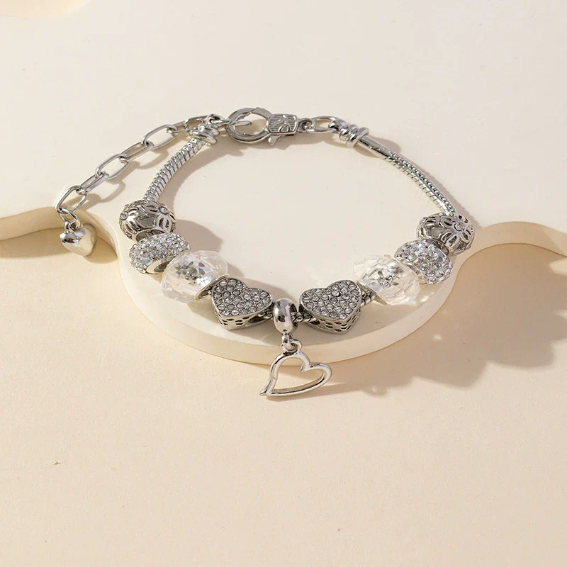 Wholesale Unisex Fashion Geometric Heartshaped Diamond Ball Crystal Beads Copper Alloy Electroplated Bracelet - Image 3