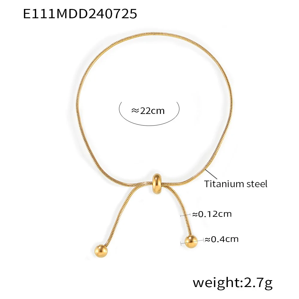 Wholesale Unisex Fashion Geometric Round Bead Pull Buckle Tassel Titanium Steel Electroplated 18K Gold Jewelry Set Of Necklace Bracelet And Anklet - Image 6