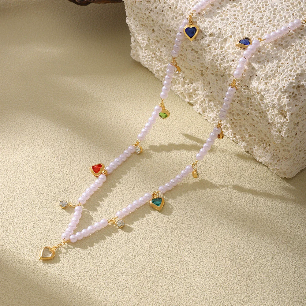 Wholesale Unisex Fashion Pearl Heart Ferris Wheel Multi Accessories Tassel Necklace Jewelry Set Made Of Titanium Steel Shell Beads Zircon And Copper With Electroplating - Image 2