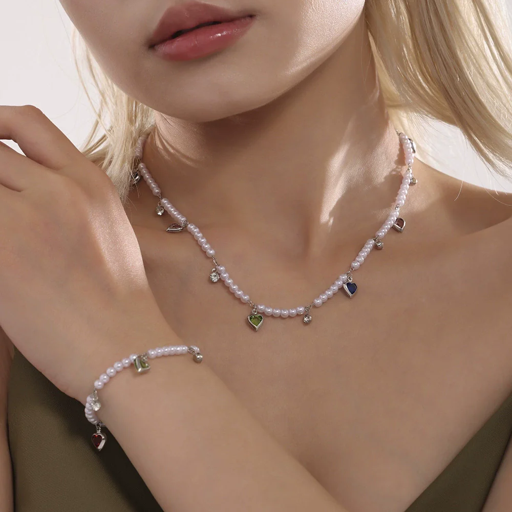 Wholesale Unisex Fashion Pearl Heart Ferris Wheel Multi Accessories Tassel Necklace Jewelry Set Made Of Titanium Steel Shell Beads Zircon And Copper With Electroplating - Image 4