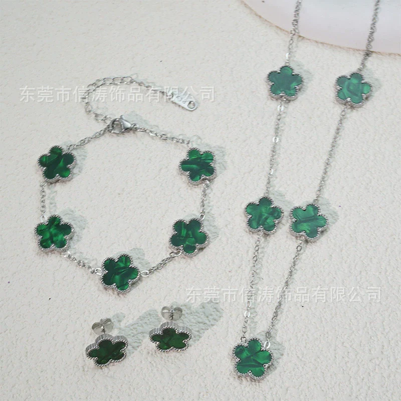 Wholesale Unisex Fashion Simple Plants And Flowers Titanium Steel Electroplated Necklace Bracelet Earrings Set - Image 2