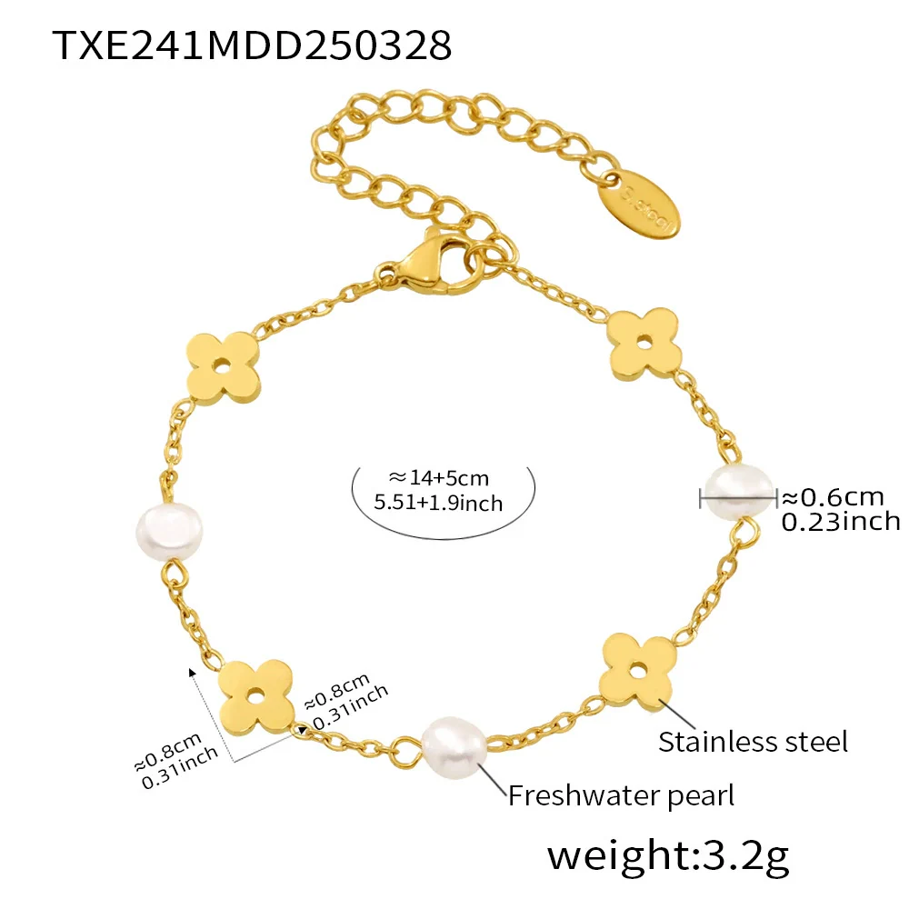 Wholesale Unisex Ferris Wheel Four Leaf Flower Electroplated Titanium Steel Necklace And Bracelet Jewelry - Image 7