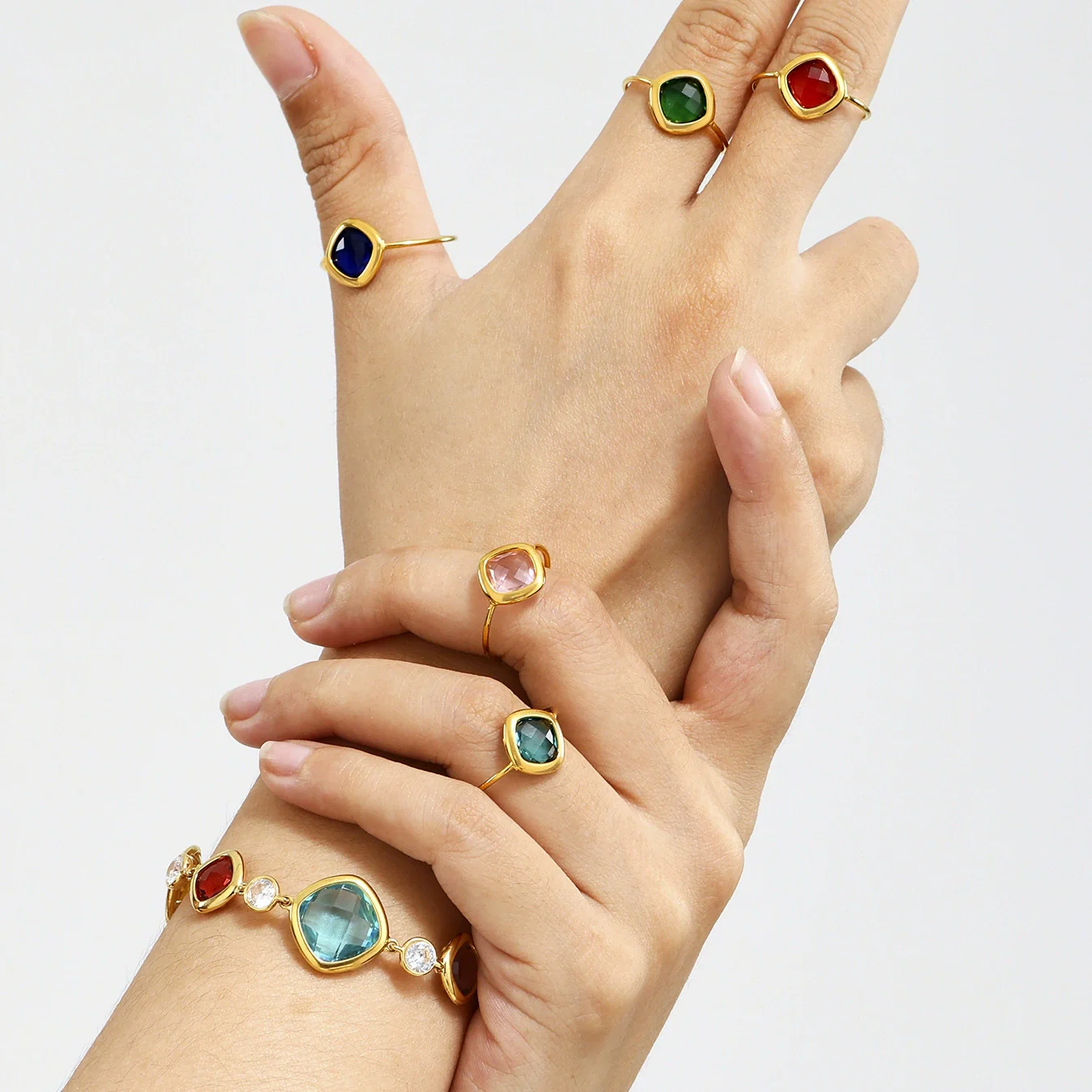 Wholesale Unisex Ferris Wheel Geometric Stainless Steel And Glass Stone Electroplated Open Adjustable Ring Bracelet - Image 3