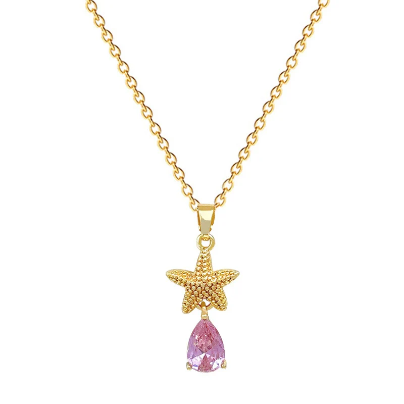 Wholesale Unisex Geometric Cartoon Minimalist Stainless Steel And Copper Diamond Necklace With Water Drop And Sea Star Design - Image 5