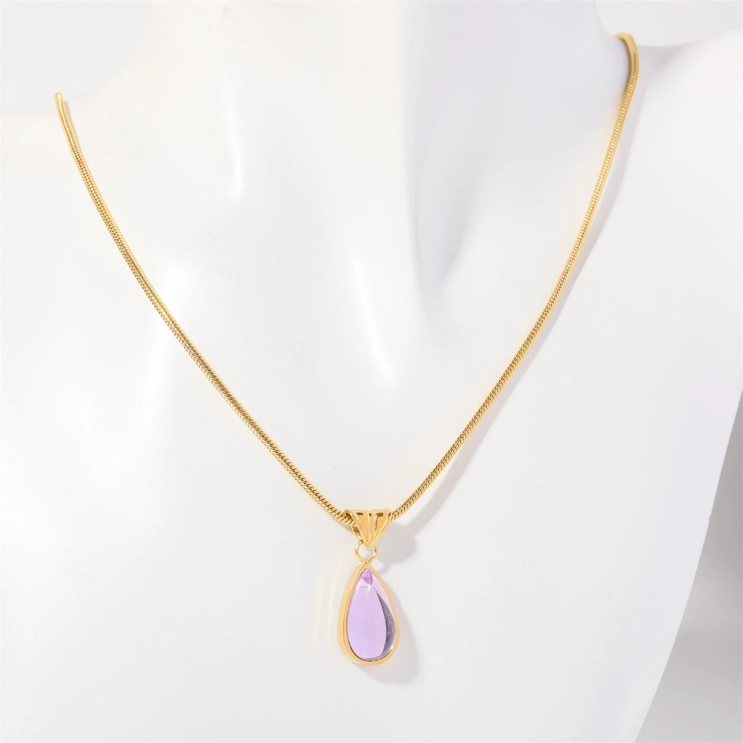 Wholesale Unisex Geometric Dropshaped Titanium Steel Snake Bone Chain 18K Goldplated Necklace - Image 11