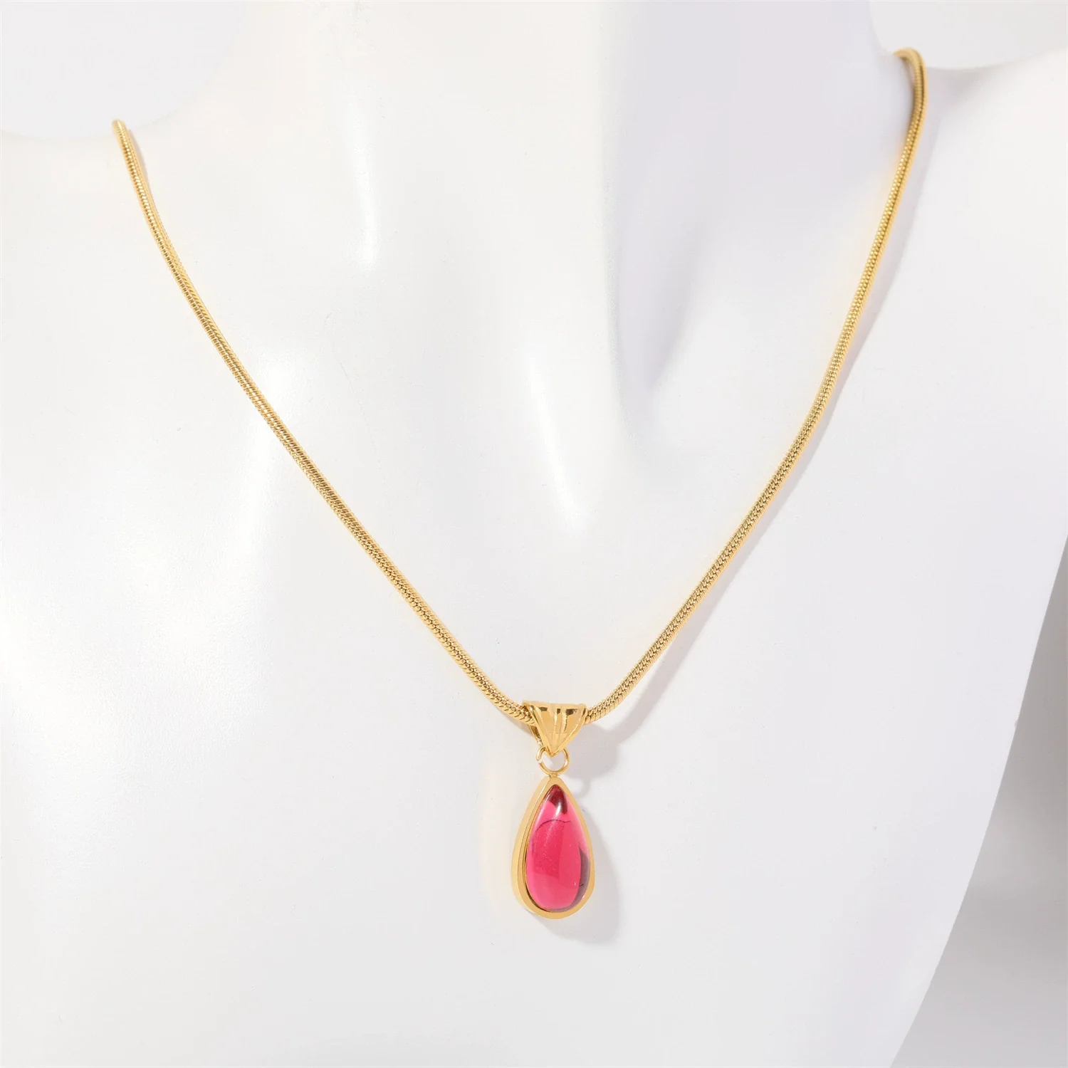 Wholesale Unisex Geometric Dropshaped Titanium Steel Snake Bone Chain 18K Goldplated Necklace - Image 12