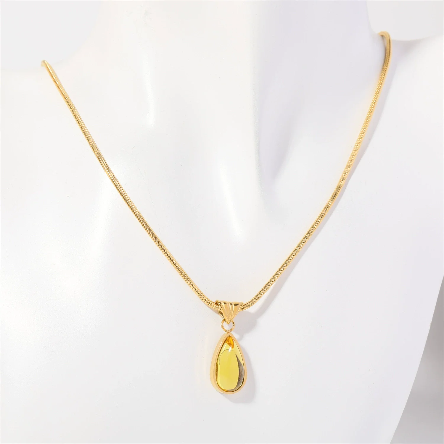 Wholesale Unisex Geometric Dropshaped Titanium Steel Snake Bone Chain 18K Goldplated Necklace - Image 13
