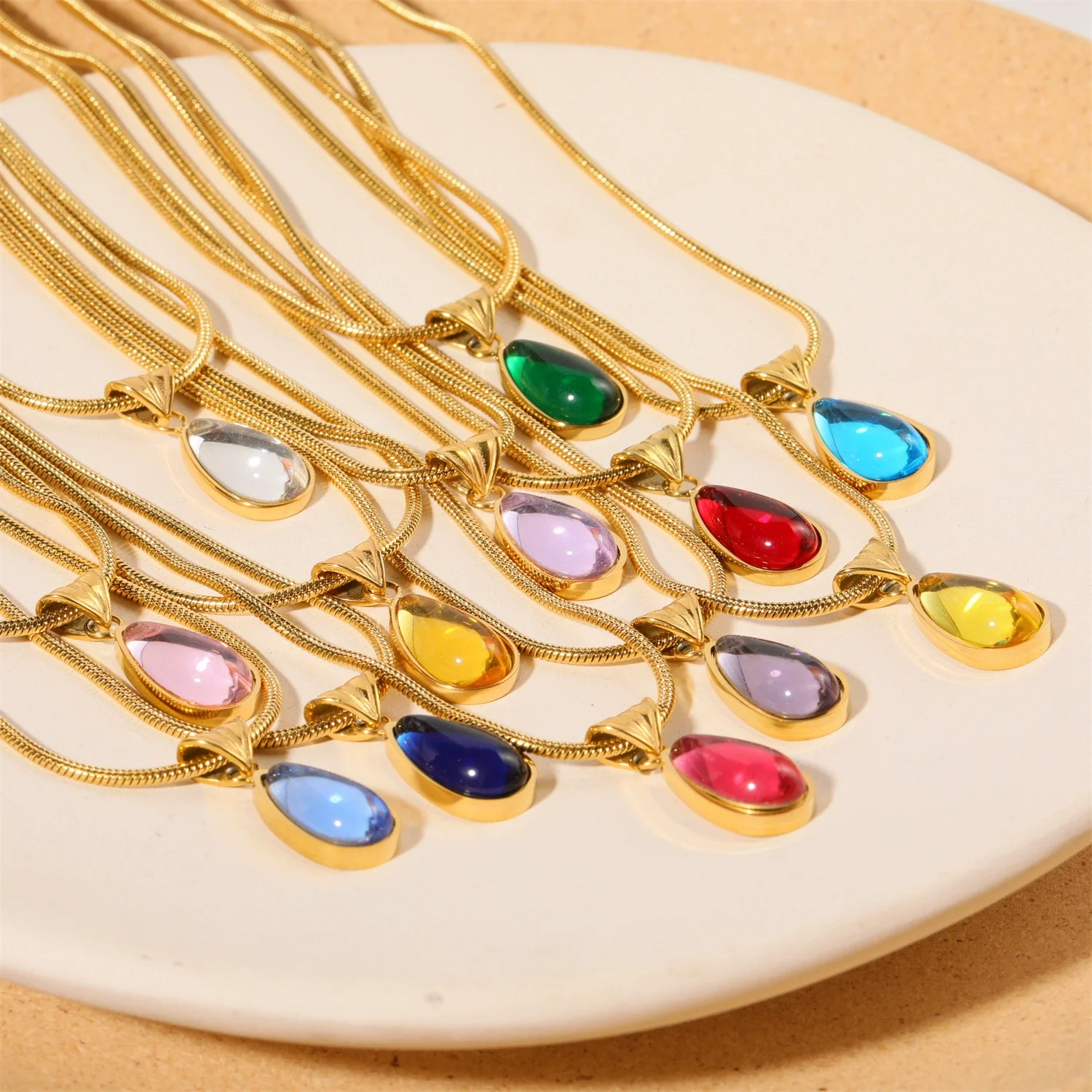 Wholesale Unisex Geometric Dropshaped Titanium Steel Snake Bone Chain 18K Goldplated Necklace - Image 2