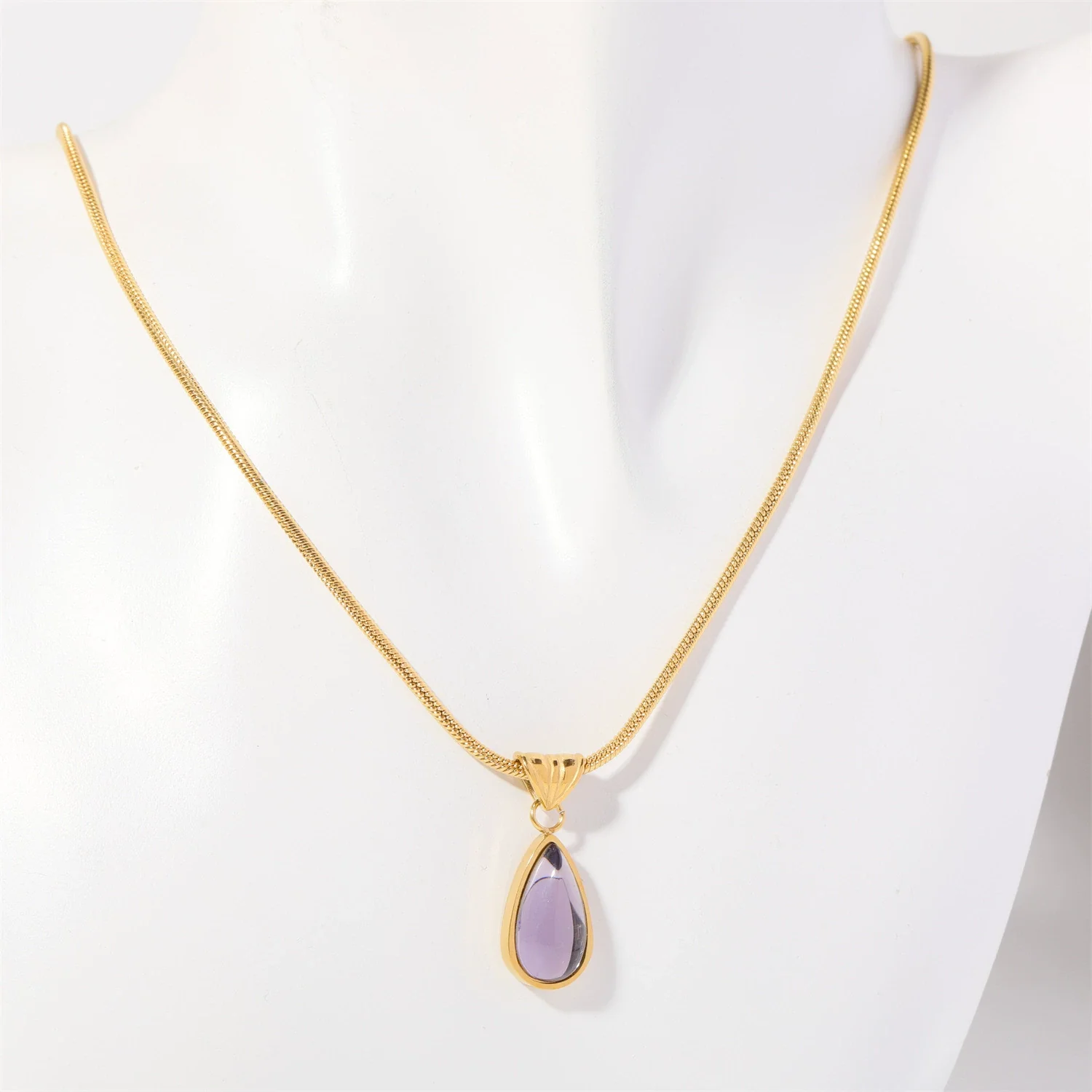 Wholesale Unisex Geometric Dropshaped Titanium Steel Snake Bone Chain 18K Goldplated Necklace - Image 7